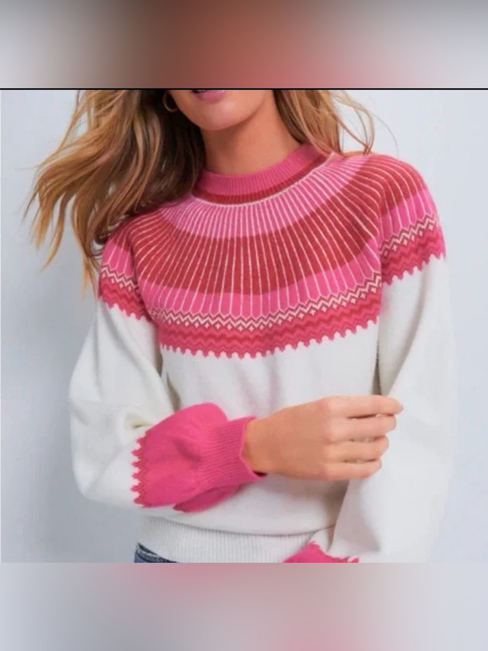 NWT Hyacinth House Women’s Pink & White Fair Isle Pullover Sweater